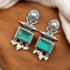 Silver Look Earrings | Trendy Oxidized Antique Stone Jewelry