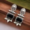 Silver Look Earrings | Trendy Oxidized Antique Stone Jewelry