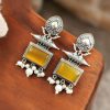 Silver Look Earrings | Trendy Oxidized Antique Stone Jewelry