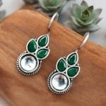 Trendy Silver Look Like Hook Earrings | Mind-blowing Oxidized Daily-wear Earrings - "Green"