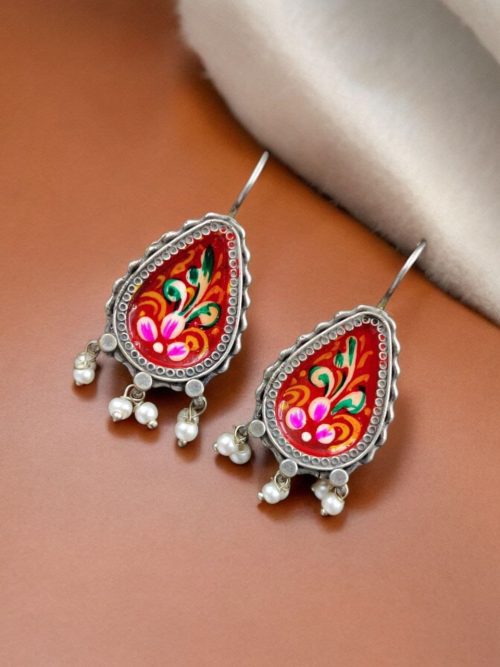Silver Replica Hand-painted Earrings - Dangler Hook Style Jewellery