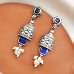 Silver Replica Dangler Earrings - Trendy Light Weight Jewelry - "Blue"