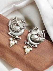 Silver Oxidised Bird Stud Earrings | Best Daily-wear Silver-Touch Jewelry