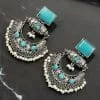 Silver Replica Chandbali Earrings - Square Stone Stud Dangler Earring