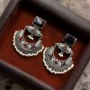 Silver Replica Chandbali Earrings - Square Stone Stud Dangler Earring