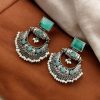 Silver Replica Chandbali Earrings - Square Stone Stud Dangler Earring