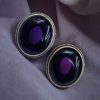 Oxidised Silver Look Like Stone Stud Earrings (Silver Look aLike Jewelry)