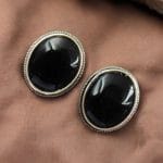 Simple Oxidised Silver Replica Stone Stud Earrings (Silver Look aLike Jewelry) - "Black"