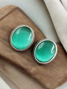 Simple Oxidised Silver Replica Stone Stud Earrings (Silver Look aLike Jewelry) - Color: "Mint"