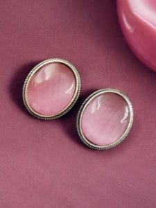 Simple Oxidised Silver Replica Stone Stud Earrings (Silver Look aLike Jewelry) - Color: "Babypink"