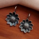 Silver look alike Flower Earrings | Unique Oxidized Hook Style Jewelry For Girls