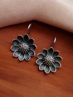 Silver look alike Flower Earrings | Oxidized Hook Style Jewelry For Girls