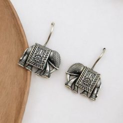 Oxidized Elephant Earrings - Silver Look Dailywear Hook Earring