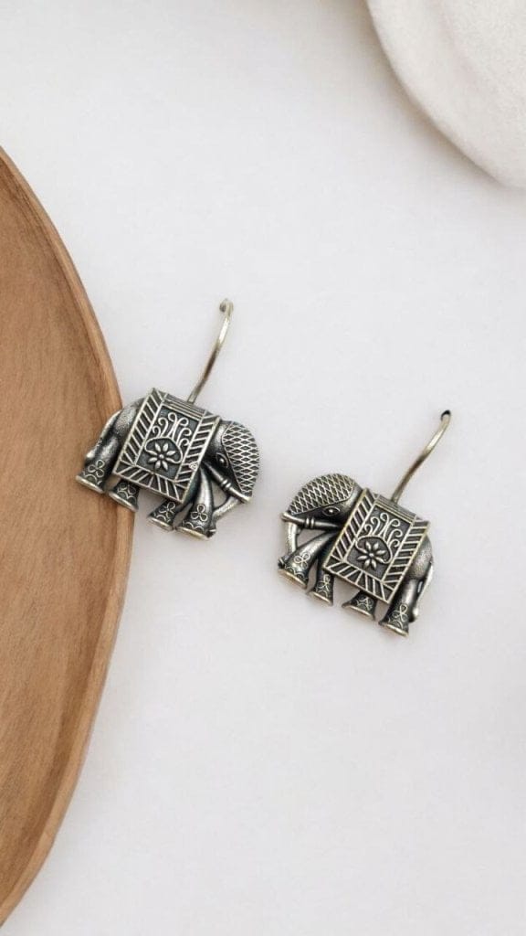 Oxidized Elephant Earrings - Silver Look Best-selling Dailywear Hook Earring