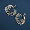 Silver Replica Peacock Stud | Floral Art Peacock Design Earrings