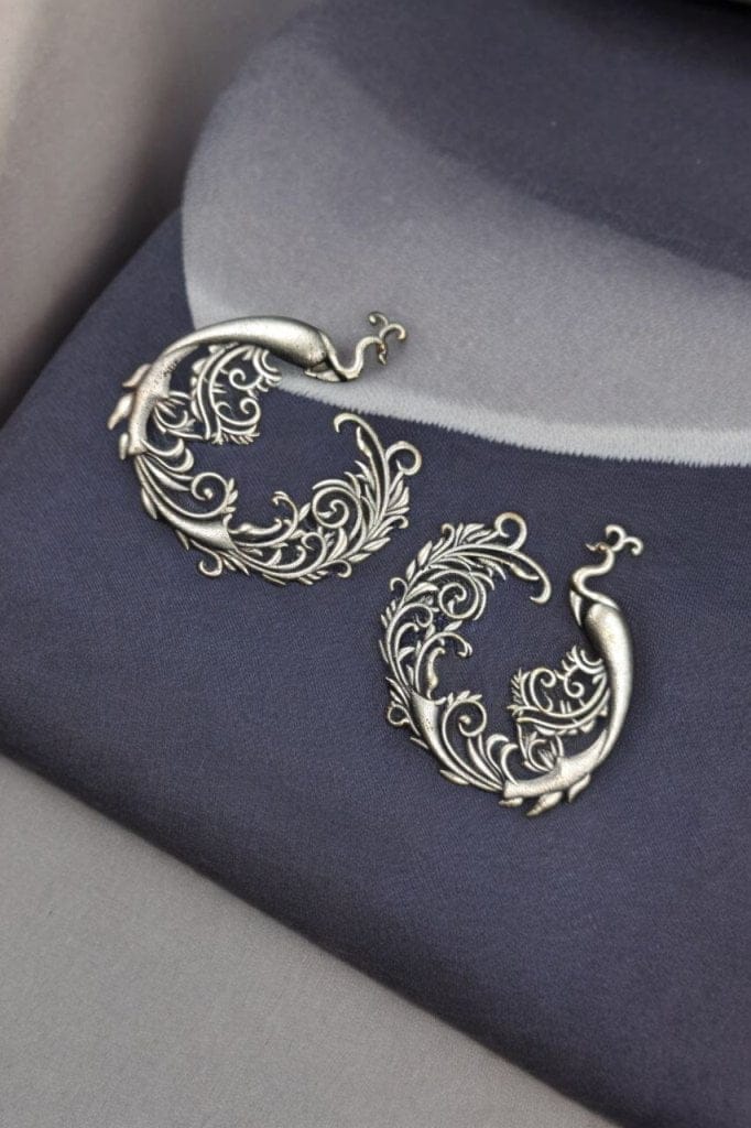 Silver Replica Peacock Stud | Best Floral Art Peacock Design Earrings