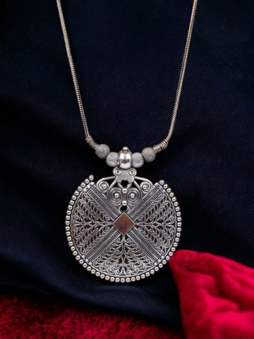 Traditional Best Oxidised Long Round Pendant Necklace For Women