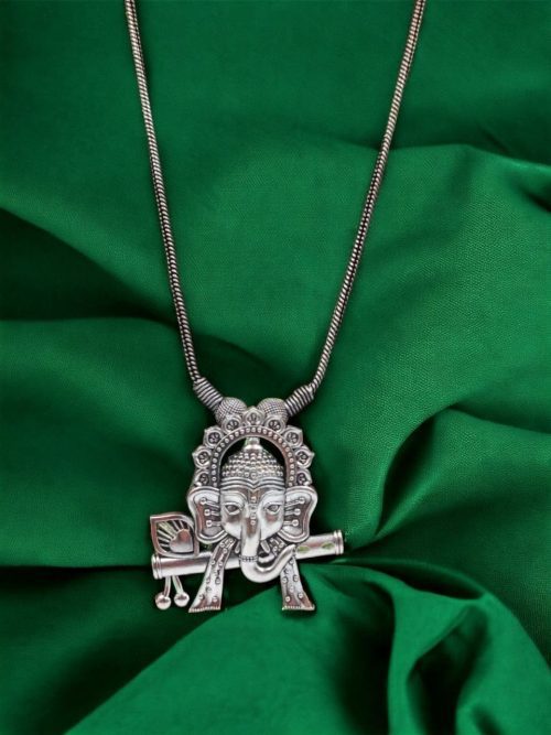Ganesha Flute German Silver Oxidized necklace with delicate work