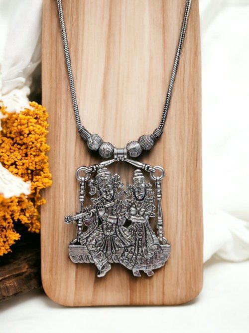 High Quality German Silver Radha Krishna Pendant With Chain