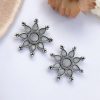Silver Replica Flower Stud Earrings | Oxidized Hook Style Unique Jewelry For Girls