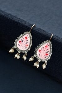 Silver Replica Hand-painted Earrings - Unique Dangler Hook Style Jewellery - Color: "Babypink"