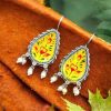 Silver Replica Hand-painted Earrings - Dangler Hook Style Jewellery
