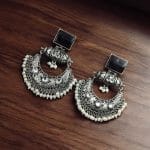 Silver Replica Chandbali Earrings - Unique Square Stone Stud Dangler Earring - "Amethyst"