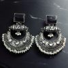Silver Replica Chandbali Earrings - Square Stone Stud Dangler Earring