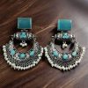 Silver Replica Chandbali Earrings - Square Stone Stud Dangler Earring