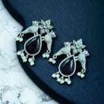 Premium Stone Jewelry | Silver Look Oxidized Bird Inspire Affordable Stud Earrings - "Purple"