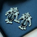 Premium Stone Jewelry | Silver Look Oxidized Bird Inspire Affordable Stud Earrings - "Black"