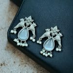 Premium Stone Jewelry | Silver Look Oxidized Bird Inspire Affordable Stud Earrings - "Grey"