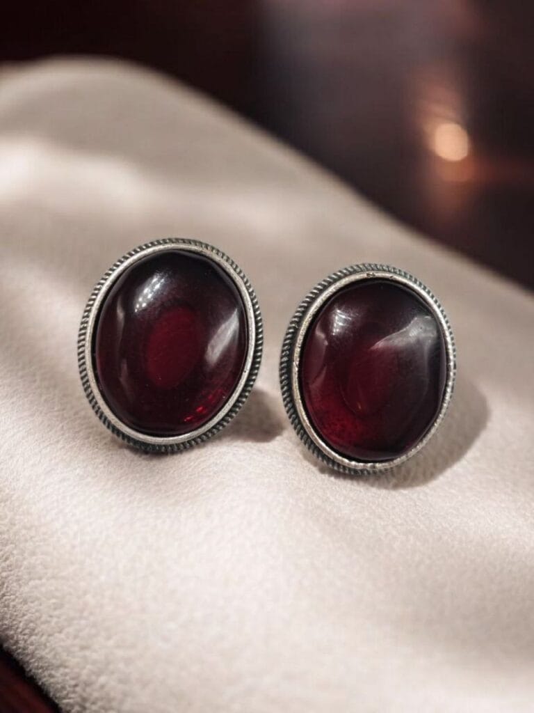 Bulk 268 Simple Oxidised Silver Replica Stone Stud Earrings (Silver Look aLike Jewelry) - "Red"