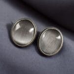 Simple Oxidised Silver Replica Stone Stud Earrings (Silver Look aLike Jewelry)