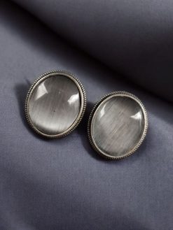 Oxidised Silver Look Like Stone Stud Earrings (Silver Look aLike Jewelry)