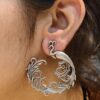 Silver Replica Peacock Stud | Floral Art Peacock Design Earrings