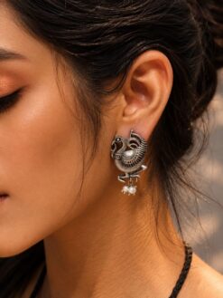 Silver Oxidised Bird Stud Earrings | Best Daily-wear Silver-Touch Jewelry