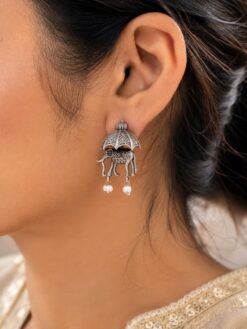 Elephant Earrings | Antique Look Bollywood Style Oxidised Stud Earring