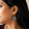 Silver look alike Flower Earrings | Oxidized Hook Style Jewelry For Girls