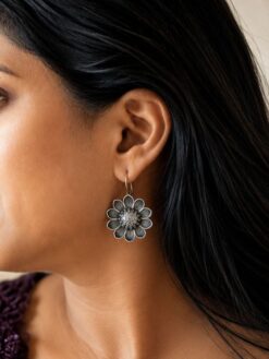 Silver look alike Flower Earrings | Oxidized Hook Style Jewelry For Girls