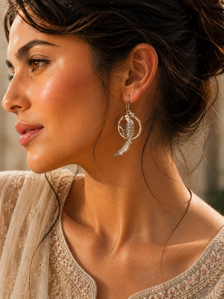 Peacock Earrings | Affordable German Silver Hook Dangler Jewelry