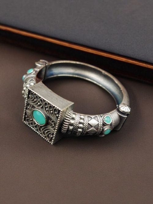 Silver Look Bangle | Free Size Openable Kada | Oxidized Bracelet