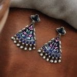 Colorful Hand-Painted Earrings With Monalisa Stone | Best Handcrafted Jewelry - "Blue"