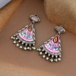 Colorful Hand-Painted Earrings With Monalisa Stone | Best Handcrafted Jewelry - "Babypink"