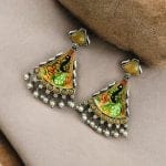 Colorful Hand-Painted Earrings With Monalisa Stone | Best Handcrafted Jewelry - "Yellow"