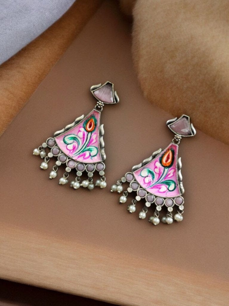 Bulk 220 Colorful Hand-Painted Earrings With Monalisa Stone | Best Handcrafted Jewelry - "Babypink"