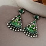 Colorful Hand-Painted Earrings With Monalisa Stone | Best Handcrafted Jewelry - "Green"