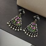 Colorful Hand-Painted Earrings With Monalisa Stone | Best Handcrafted Jewelry - "Black"