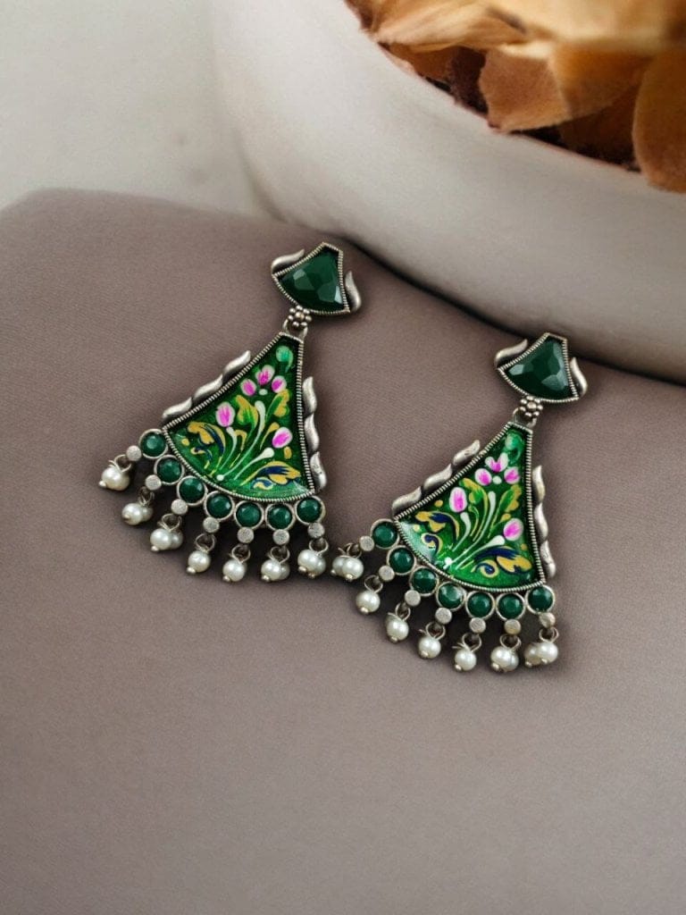 Bulk 224 Colorful Hand-Painted Earrings With Monalisa Stone | Best Handcrafted Jewelry - "Green"