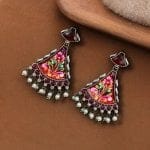 Colorful Hand-Painted Earrings With Monalisa Stone | Best Handcrafted Jewelry - "Red"